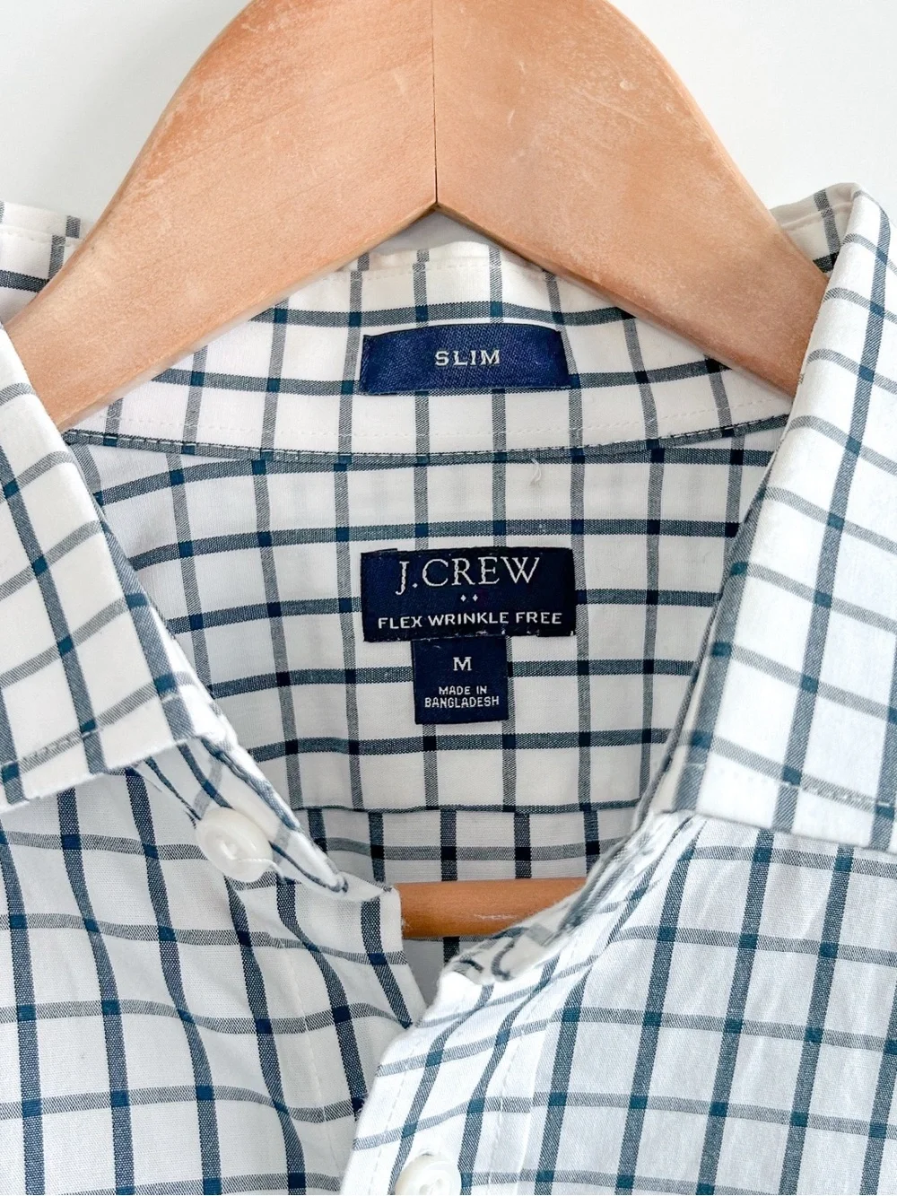 J. Crew Men's Slim White Shirt with Navy Windowpane Check Button Down • Sz M